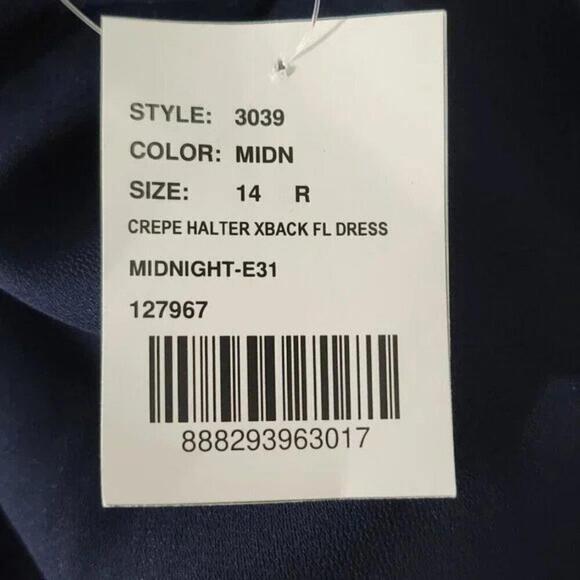 2/$50 Dessy Collection Midnight Crepe Halter X-Back Dress Size 14R | Elegant - Picture 6 of 7
